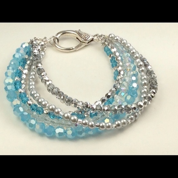 BOHO CRYSTAL STRAND BRACELET, Handmade Cuff Bracelet - Picture 2 of 3